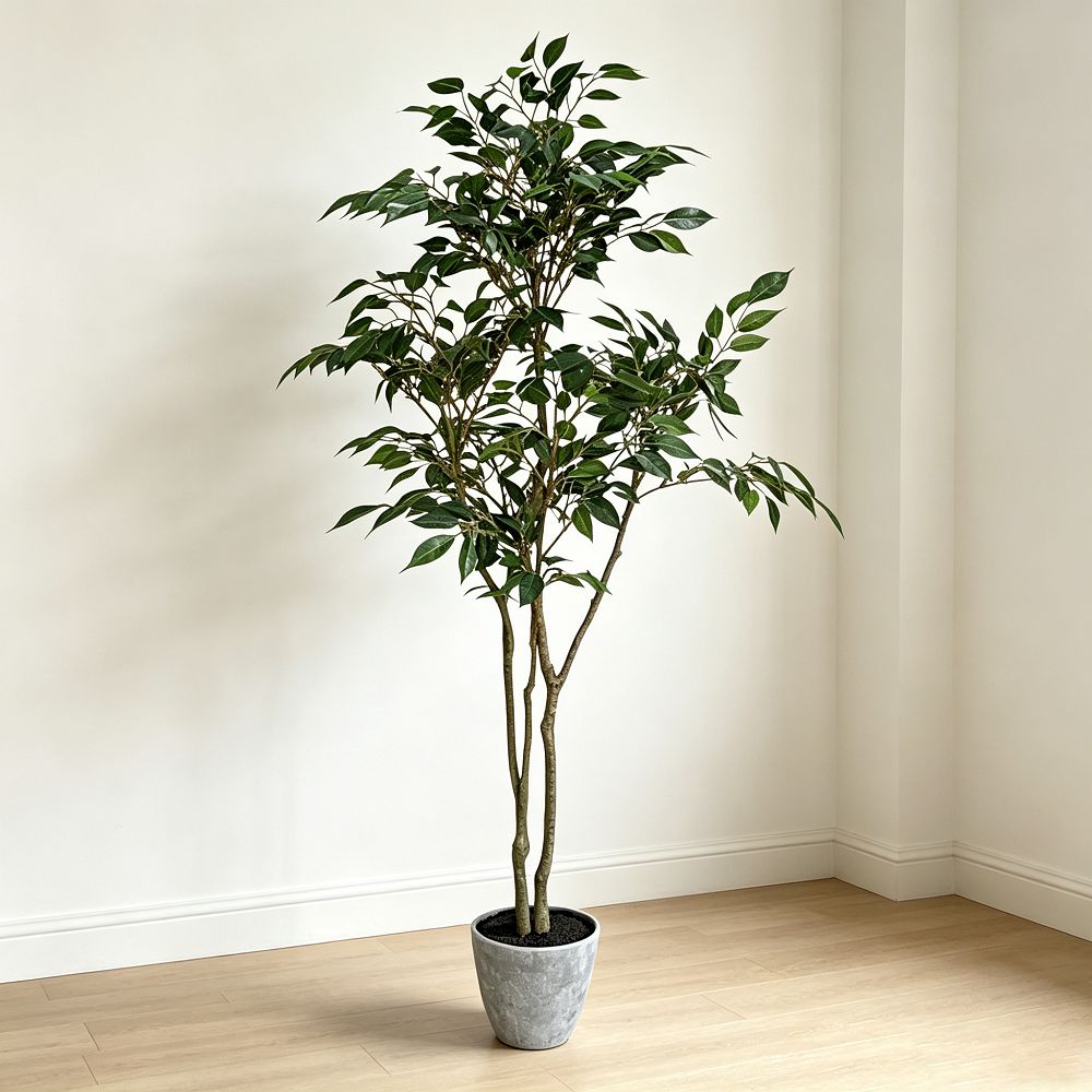 114cm 仿真榕樹細葉榕盆栽 (水泥紋膠盆)|北歐極簡室內大型綠植 Ficus