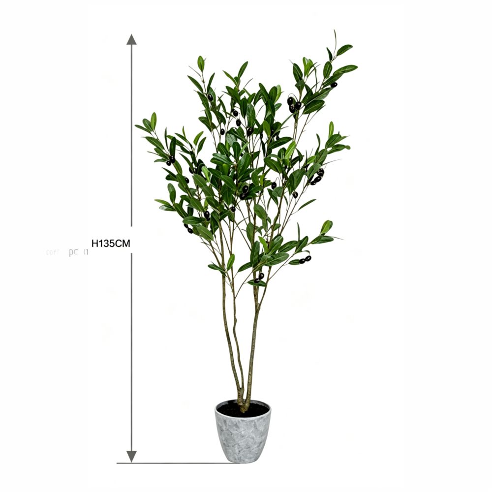 135cm 仿真橄欖樹中大型綠植盆栽 (水泥紋膠盆)|尺寸圖