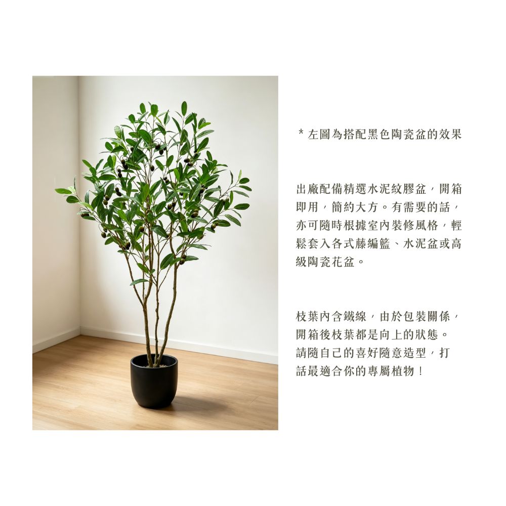 135cm 仿真橄欖樹中大型綠植盆栽 (水泥紋膠盆)|造型效果