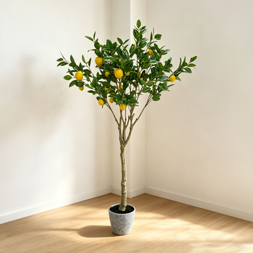 149cm 仿真檸檬樹大型綠植盆栽 (水泥紋膠盆)|地中海意式風室內植物 Lemon Tree