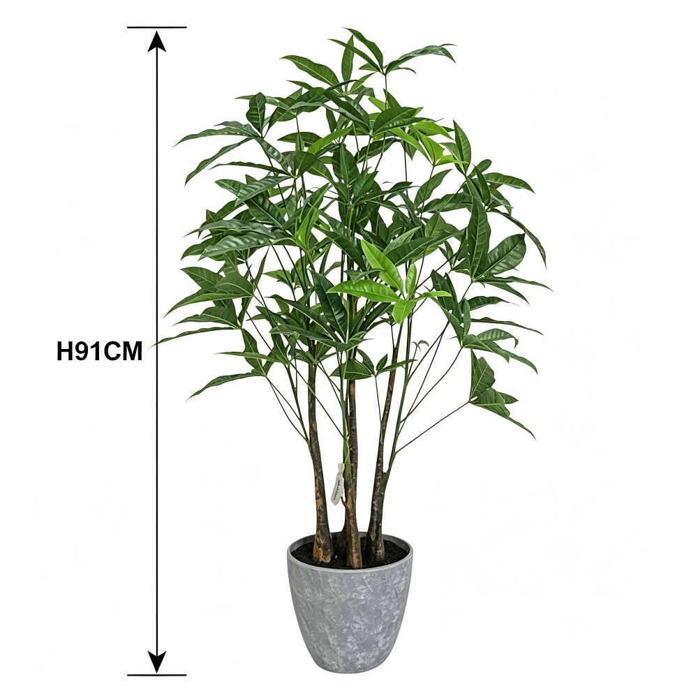 91cm 仿真發財樹中型綠植盆栽 (水泥紋膠盆)|尺寸圖