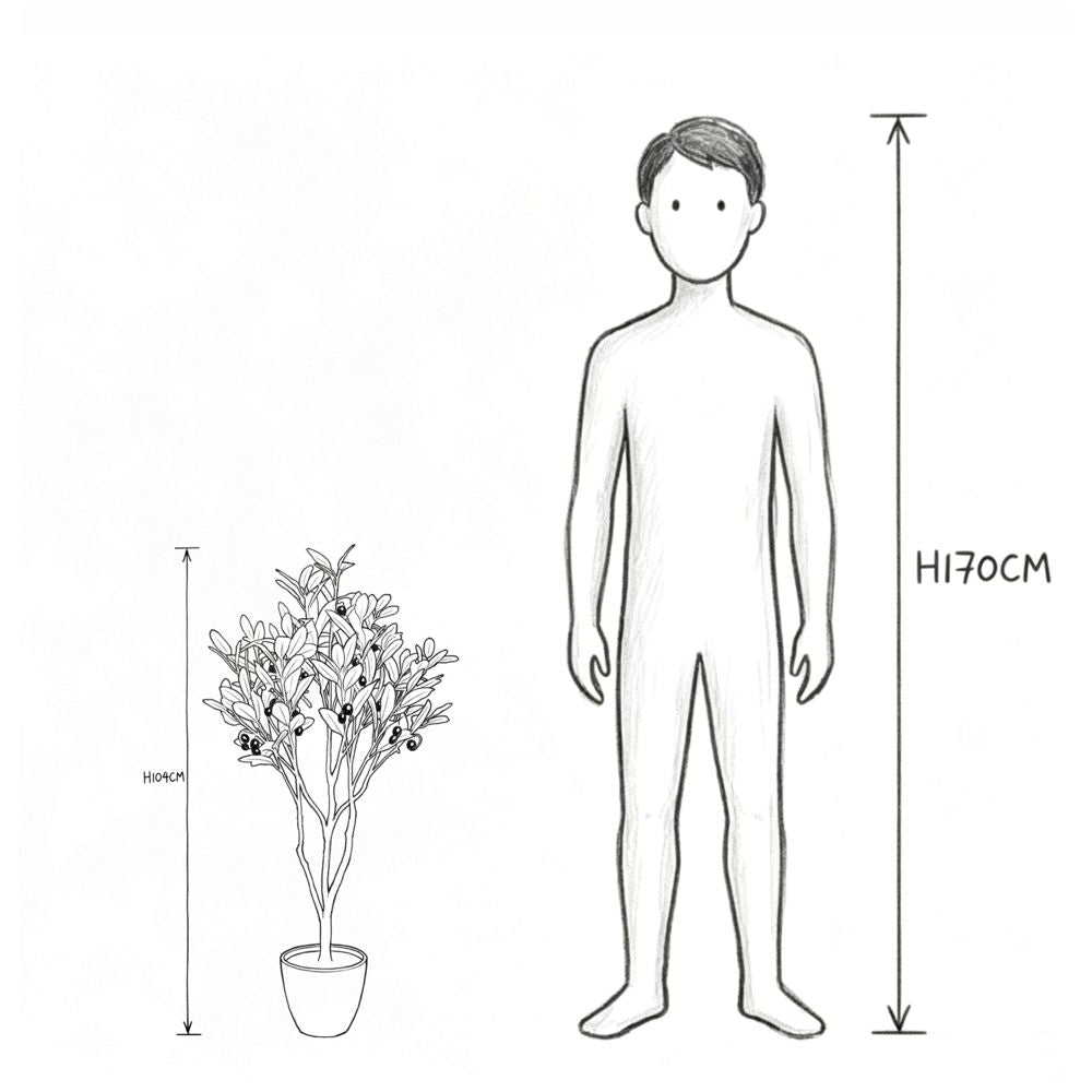104cm 仿真橄欖樹綠植盆栽 (水泥紋膠盆)｜實際比例圖