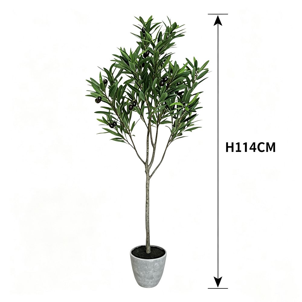 114cm 仿真橄欖樹室內綠植盆栽 (水泥紋膠盆)｜尺寸圖