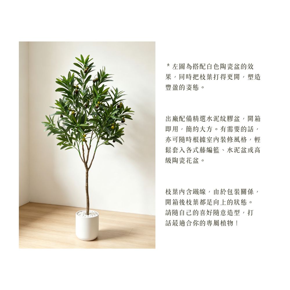114cm 仿真橄欖樹室內綠植盆栽 (水泥紋膠盆)｜造型效果