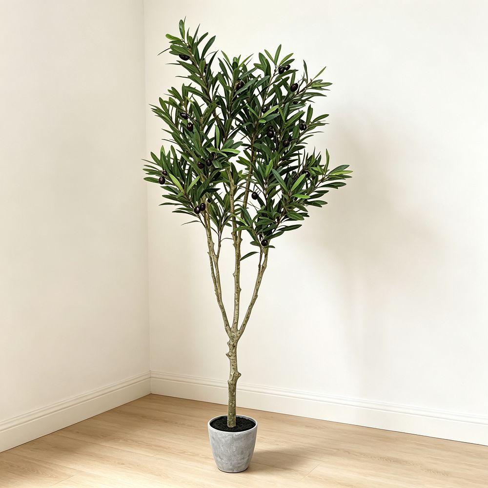 131cm 仿真橄欖樹大型綠植盆栽 (水泥紋膠盆)｜地中海北歐風室內植物 Olive Tree