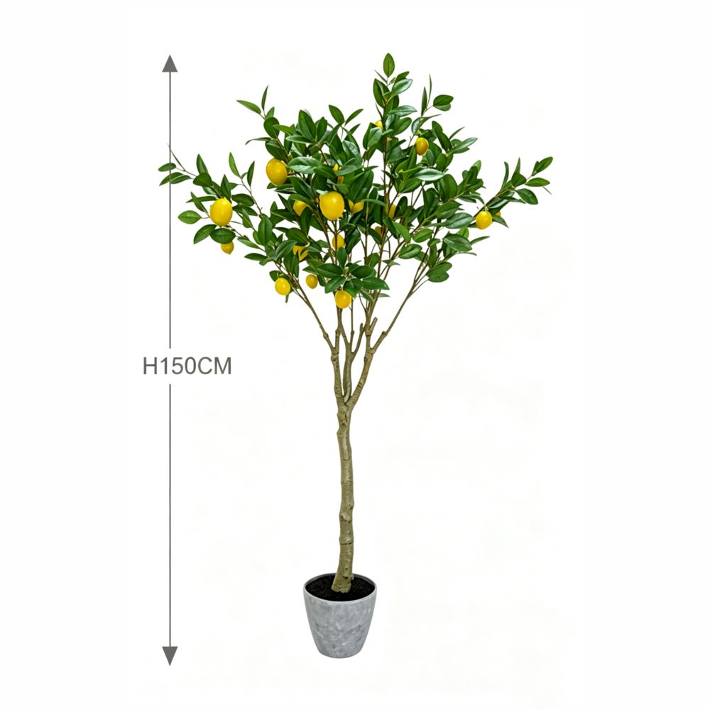 149cm 仿真檸檬樹大型綠植盆栽 (水泥紋膠盆)｜尺寸圖