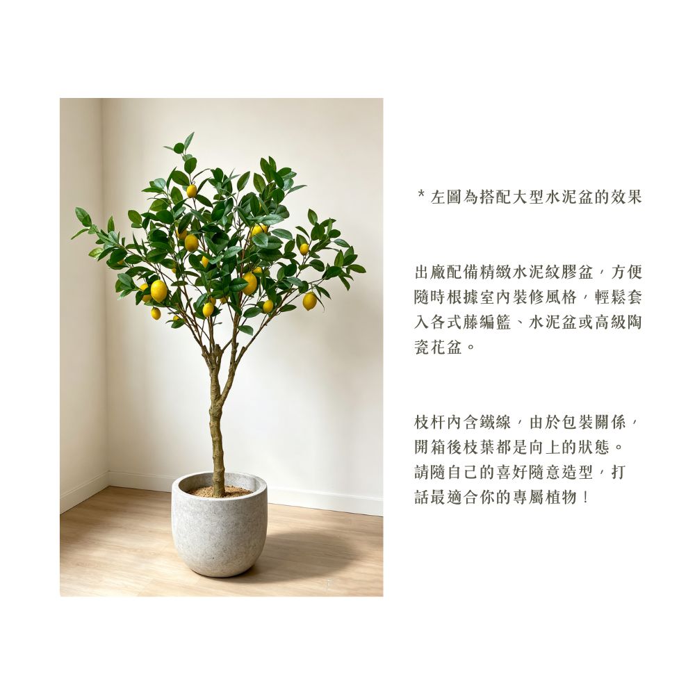 149cm 仿真檸檬樹大型綠植盆栽 (水泥紋膠盆)｜造型效果