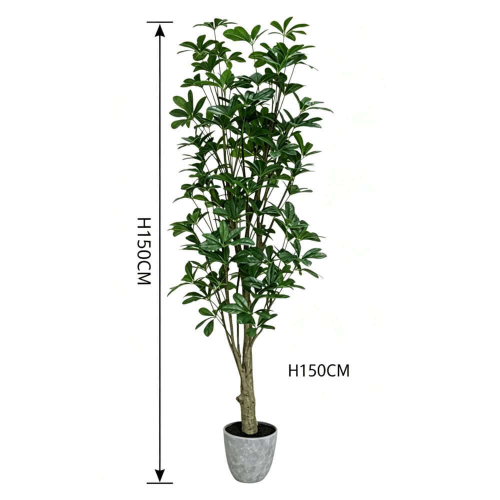150cm 仿真鴨腳木大型綠植盆栽 (水泥灰膠盆)｜尺寸圖