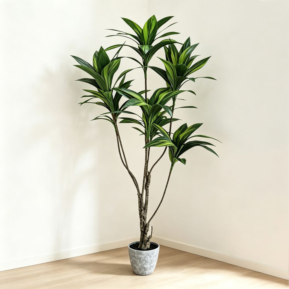 154cm 仿真巴西鐵樹大型綠植盆栽 (水泥紋膠盆)｜北歐現代風室內植物 Dracaena Tree
