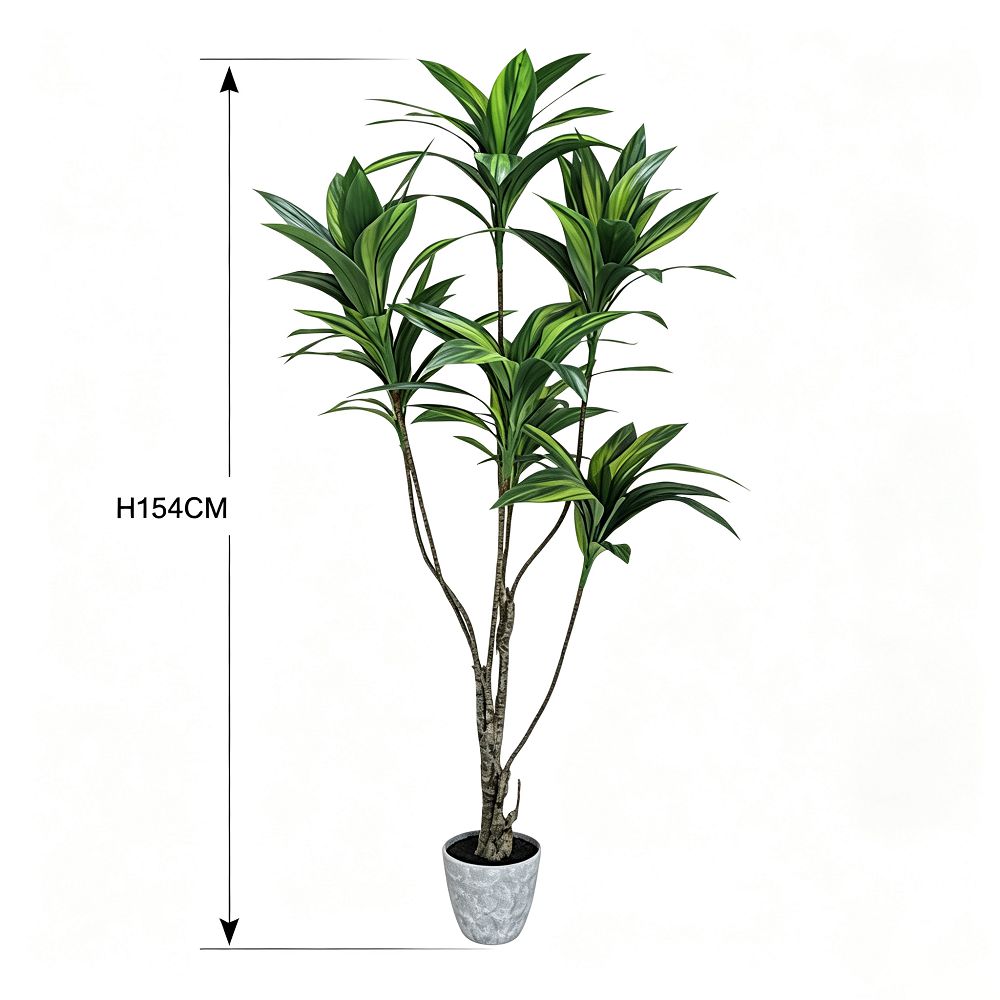154cm 仿真巴西鐵樹大型綠植盆栽 (水泥紋膠盆)｜尺寸圖
