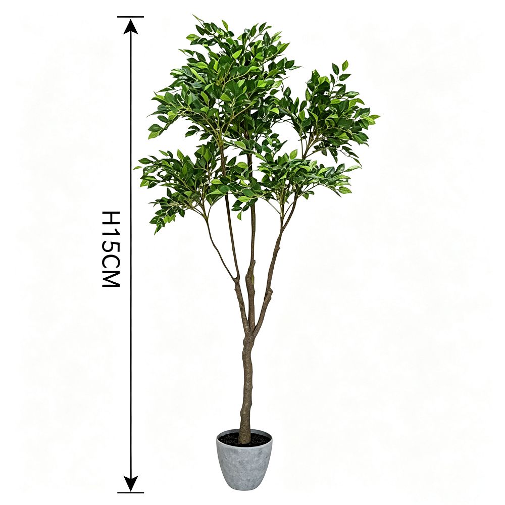 155cm 仿真榕樹大型綠植盆栽 (水泥紋膠盆)｜尺寸圖