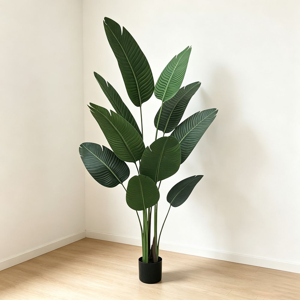 156cm 仿真旅人蕉大型綠植盆栽 (黑膠盆)｜熱帶渡假風室內植物 Traveller's Palm