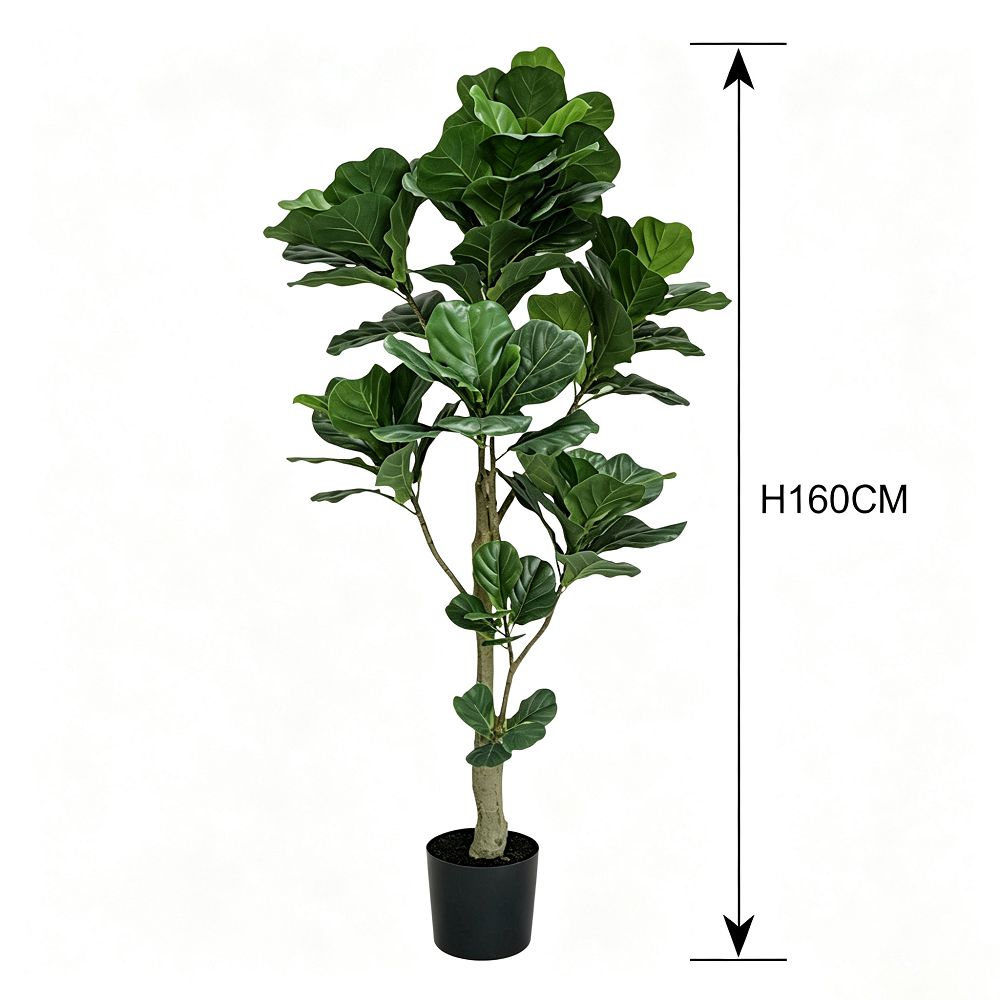 160cm 仿真琴葉榕大型綠植盆栽 (黑膠盆)｜尺寸圖