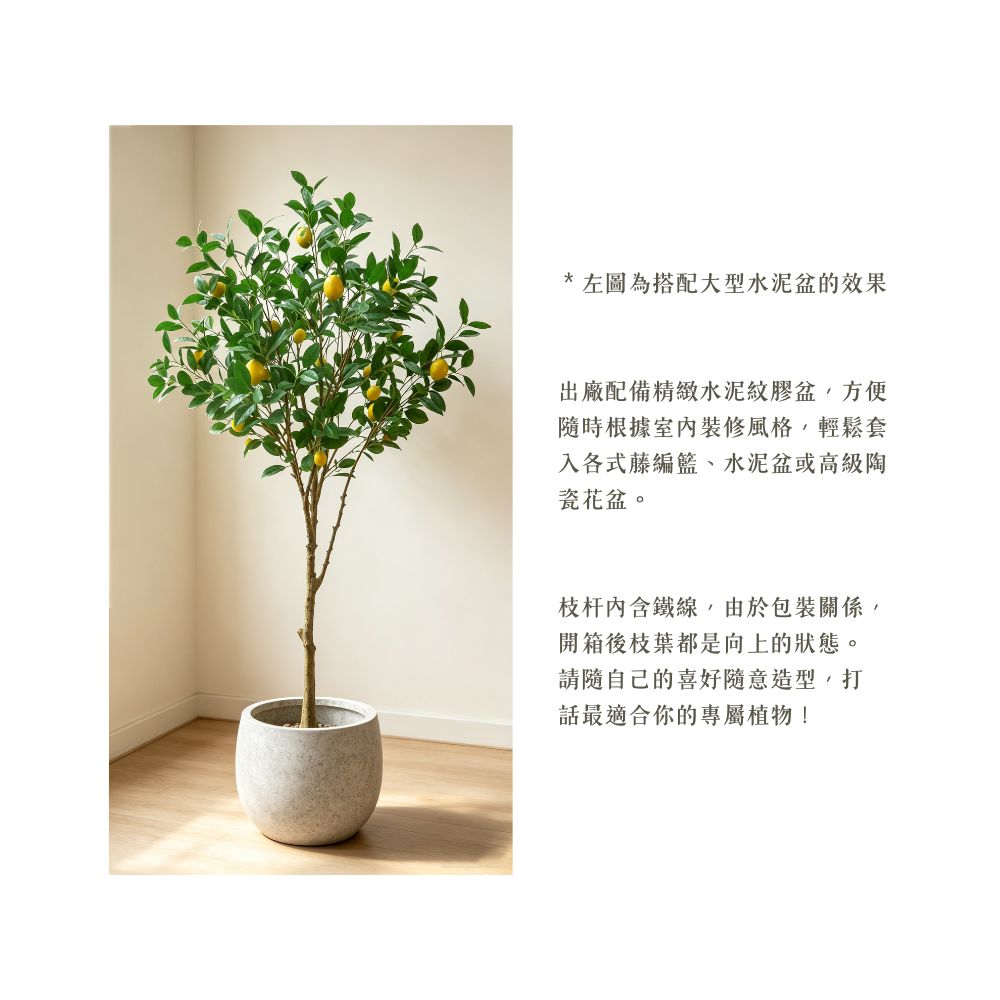 187cm 仿真檸檬樹大型綠植盆栽 (水泥紋膠盆)｜造型效果