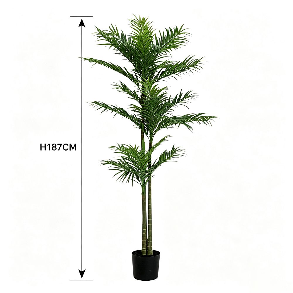 187cm 仿真棕櫚樹大型綠植盆栽 (黑膠盆)｜尺寸圖
