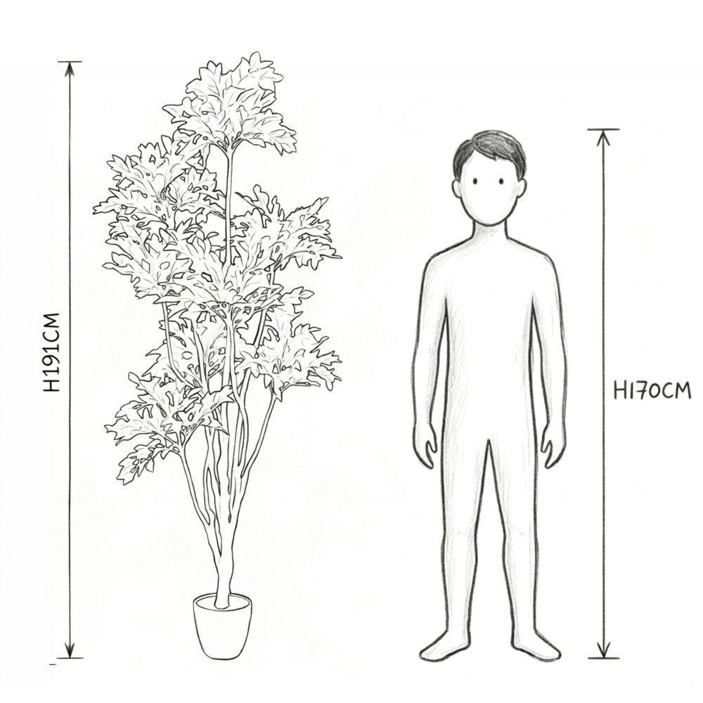 192cm 仿真榕樹大型綠植盆栽 (水泥紋膠盆)｜實際比例圖