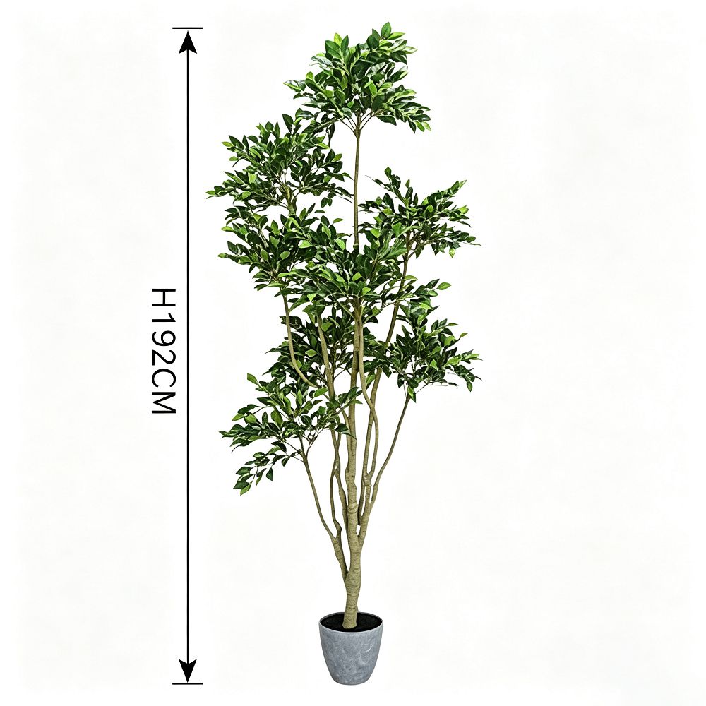 192cm 仿真榕樹大型綠植盆栽 (水泥紋膠盆)｜尺寸圖