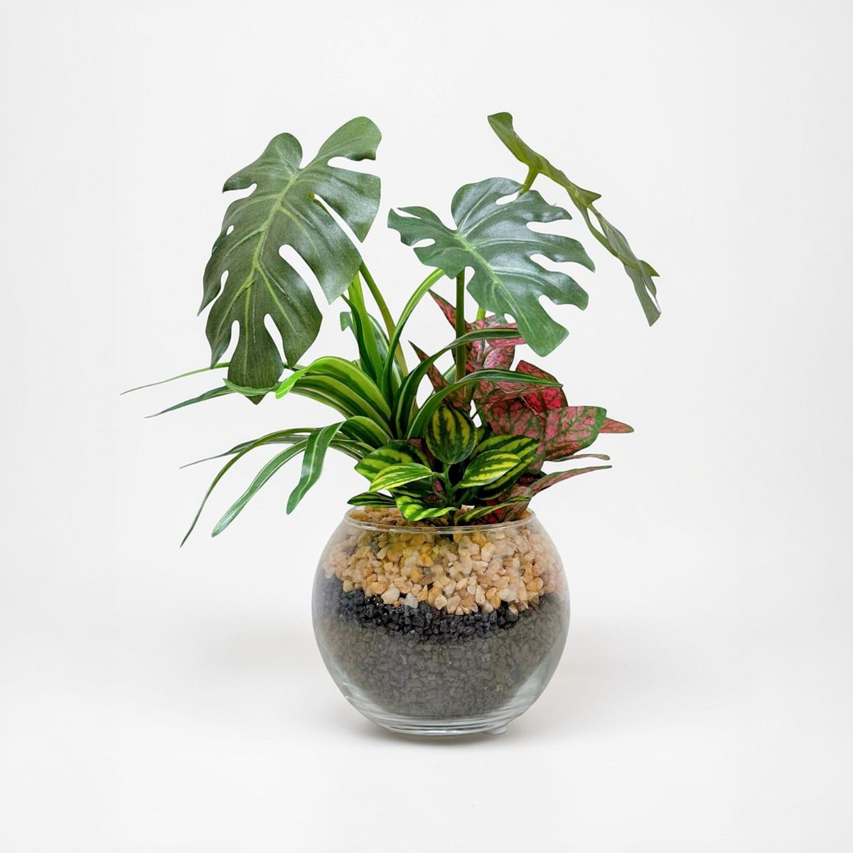 23cm 仿真五彩芋玻璃盆栽 | 龜背芋