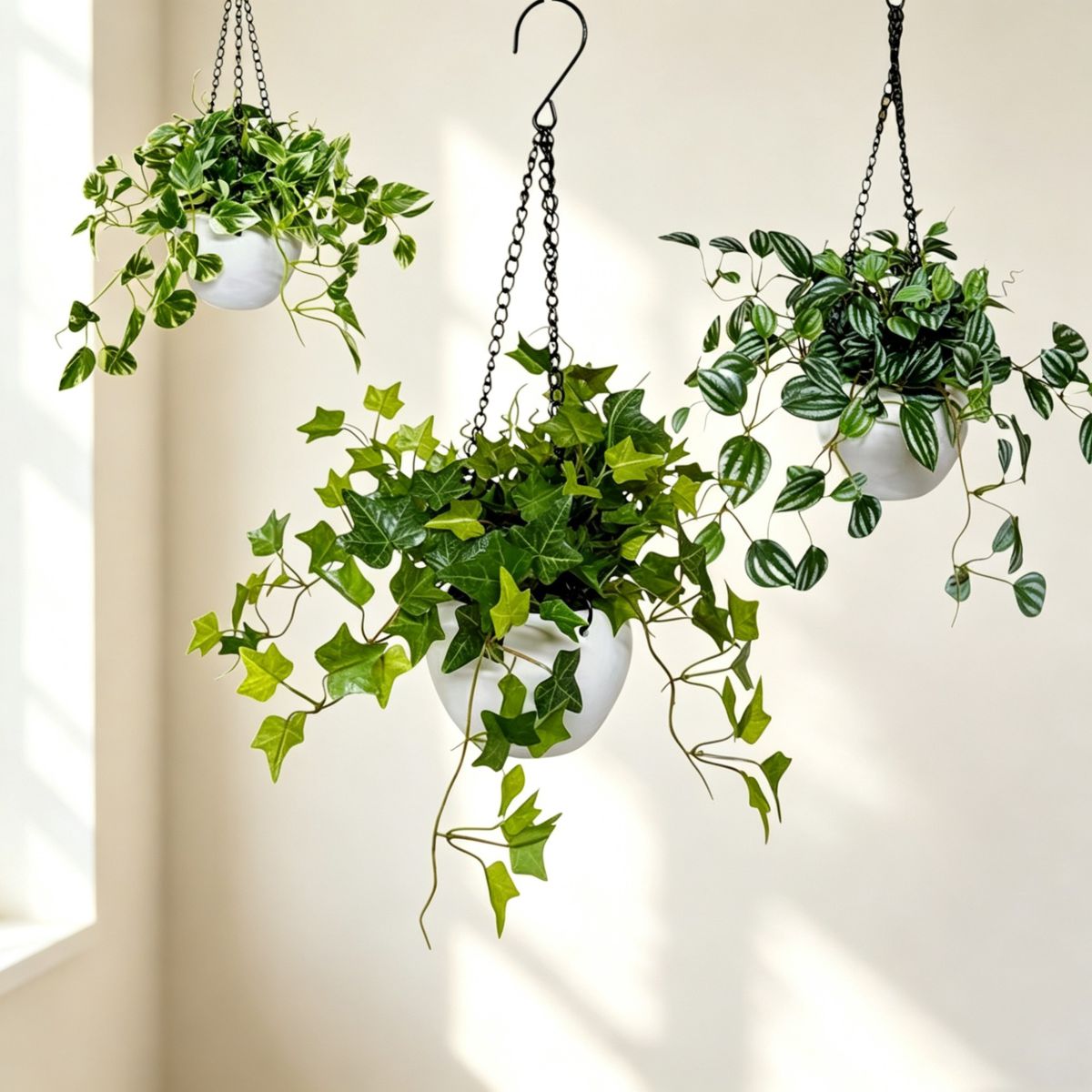 48cm 仿真吊籃盆栽 | 垂吊植物 鐵鍊陶盆 Hanging Plant