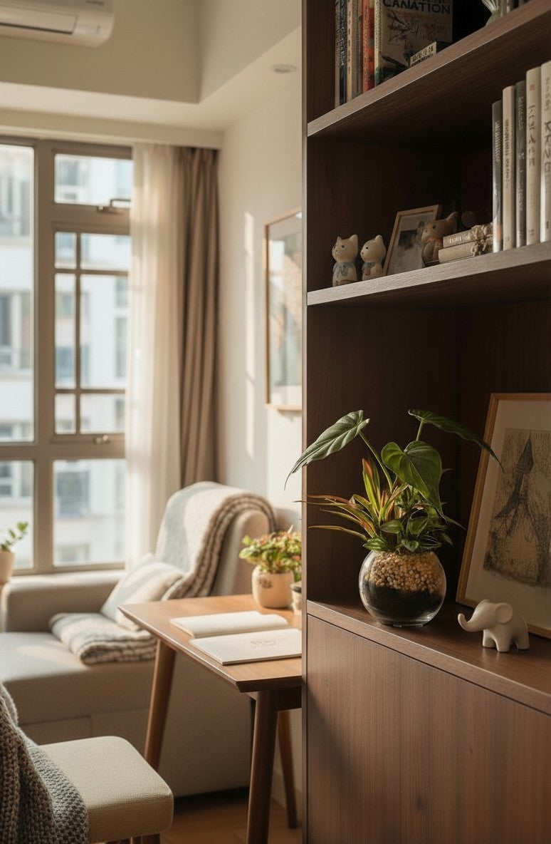 【香港現貨】仿真五彩芋玻璃盆栽 (23cm) | 北歐風人造植物 辦公室桌面裝飾 Caladium & Mini Leaf - Midoria