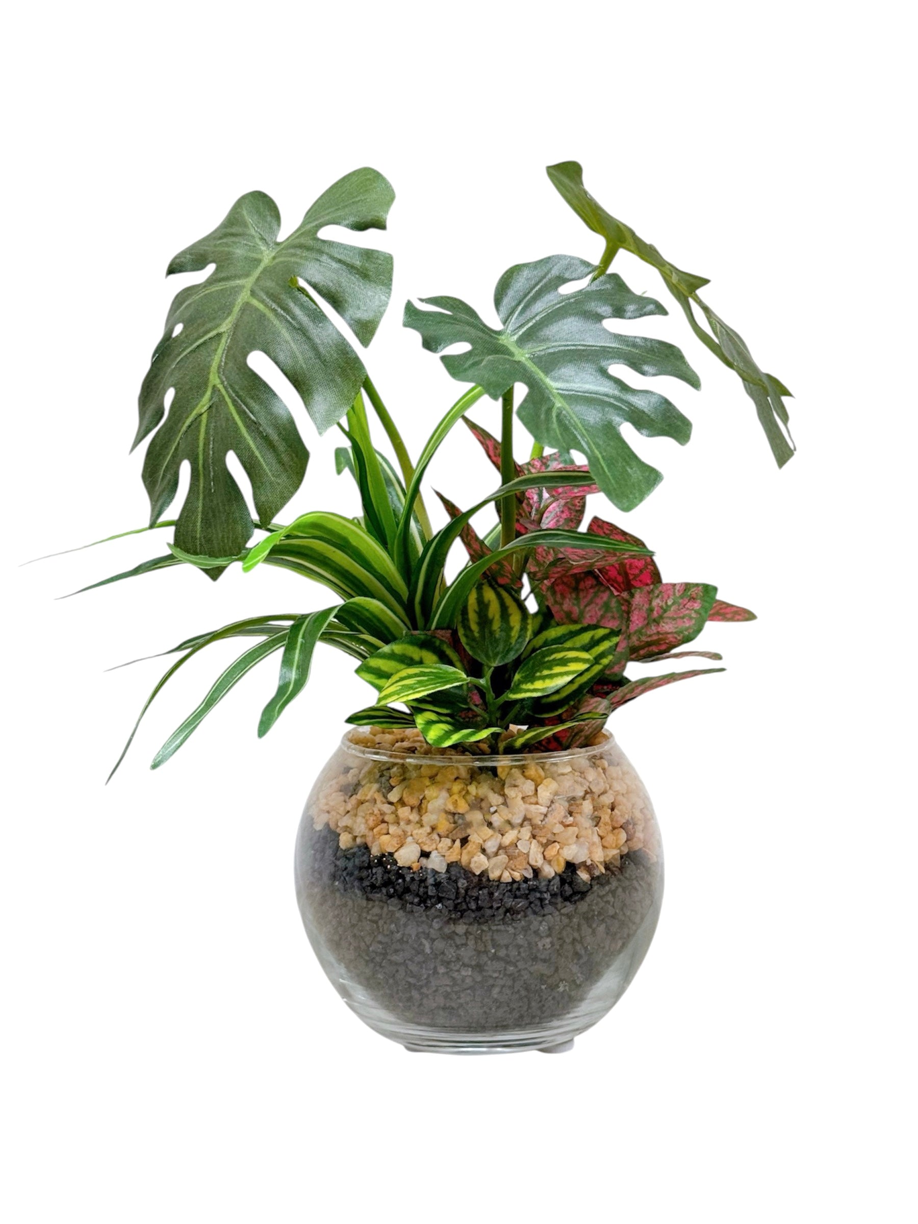 23cm 仿真五彩芋搭配迷你葉盆栽 Caladium & Mini Leaf with Glass Pot